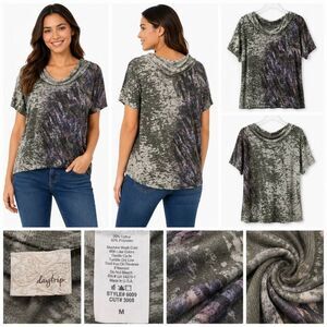 Daytrip Womens Cowl Neck Abstract Top Green M